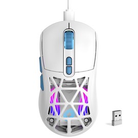 Wireless Gaming Mouse, Rechargeable&Rechange Shell,RGB Programmable Macro Mouse, Lightweight Mouse,10000 DPI,Tri-mode Wired/BT 5.0/2.4GHz Wireless Mouse Gaming with 2 Side Buttons (White Blue)