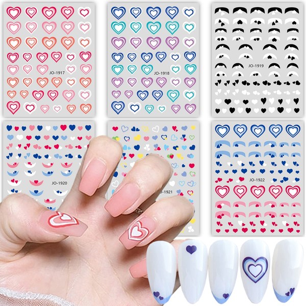 Heart Nail Art Stickers, 3D Love Heart Nail Self-Adhesive Sticker Design, Holographic Big Gradient Heart Nail Transfer Decals for Women Girls Manicure Charms Decorations, DIY Acrylic Decal Supplies