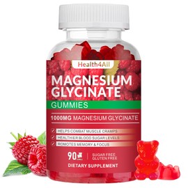 Magnesium Glycinate Gummies 1000mg, High Absorption Sugar Free Magnesium Potassium Supplement for Relaxation, Stress Relief, and Sleep Support for Adults & Kids - 90 Raspberry Gummies