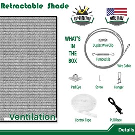 Goleray 3'x12' Retractable Pergola Canopy Replacement Shade Cover Patio Awnings, 240GSM Breathable Outdoor Sun Shade Sail with Cable Hardware for Deck Porch Garage Backyard, Light Gray