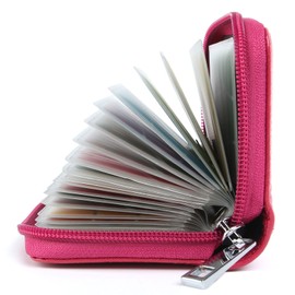 Credit Card Holders Women Ladies Leather Credit Card Wallets for Women Ladies 26 Card Slots RFID Protector (Rose red)