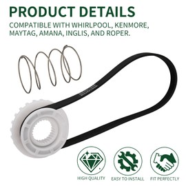 WH05X24185 Washing Machine Clutch + WH01X24434 Spring + WH01X27538 Washer Drive Belt for G-E Ho-tpoint Washer GTW485ASJ0WS, GTW485ASJ1WS, GTW490ACJ4WS, GTW490ACJ4WW, HTW200ASK0WW