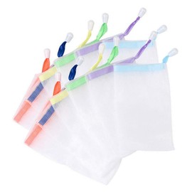 LKESRC 50 Pcs Exfoliating Mesh Soap Saver Pouch, White Face Cleansing Foaming Nets with Drawstring Color Random