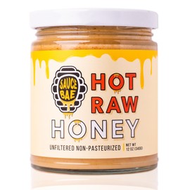 Sauce Bae Hot Raw Honey - Unfiltered & Unpasteurized, 100% USA White Clover, Perfect for Charcuterie & Sandwiches - 12 Oz