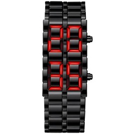Fashion Full Metal Digital Lava Wrist Watch Men LED Display Watches Gifts for Male Female Sport Creative Watch (Black Red)