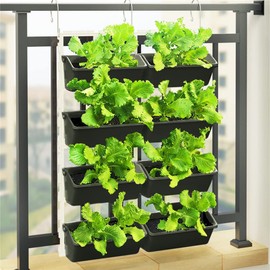 VPABES 4 Tier Hanging Flower Pots,Vertical Garden Planter Wall-Mounted Elevated Garden Planter Vertical Garden Bed for Indoor Outdoor Patio with Container Boxes for Herb Vegetable Plant Flower