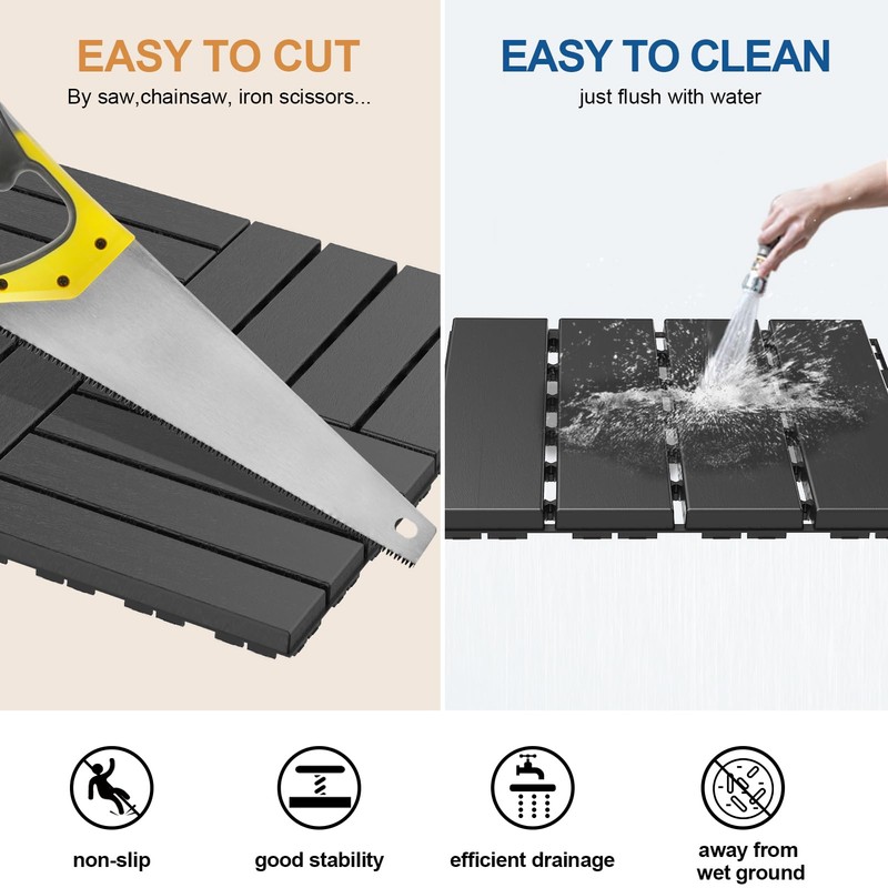 Goovilla Plastic Interlocking Deck Tiles, 9 Pack , 12"x12" Waterproof