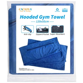 CACATUA Gym Towel for Men, Super-Absorbent Soft Microfiber Towels, Hooded Gym Towel with Zippered Pocket, Yoga,Blue