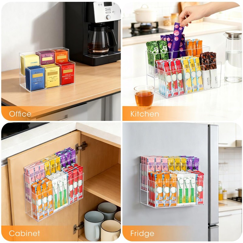 AIEVE Magnetic Drink Packet Organizer, 2-Tier Fridge Organizer Cabinet Door