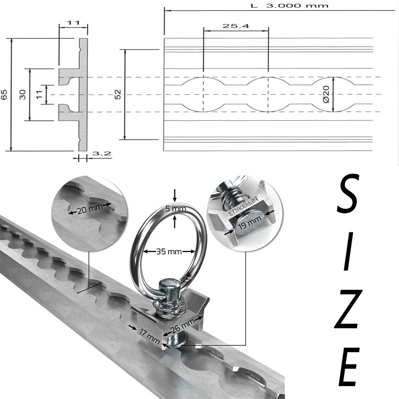 XFLYP 6PCS Lashing Rings for Lashing Rails, Single End Fitting