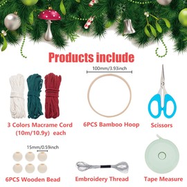 ACRNIGHEET 6 PCS Christmas Tree Decorations Macrame Kit for Adults Beginners Boho Wall Hanging Decor for Christmas Tree with Instruction Handmade Xmas Tree Home Decoration Kit for Holiday Wall Hanging