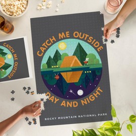 Rocky Mountain National Park, Colorado, Catch Me Outside, Camping Scene, Vector (1000 Piece Puzzle, Challenging Jigsaw Puzzle for Adults, Made in USA)