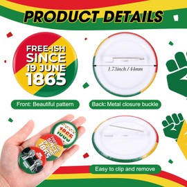 Tigeen 200 Pieces Juneteenth Button Badge Pins Bulks Independence Freedom Day 1.73 Inch Buttons Pins Black History Month Decorations