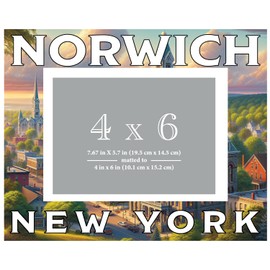 R and R Imports Norwich New York Souvenir Wooden Photo Frame Matted 4 x 6 Inch - Full Color Destination Design Keepsake Single