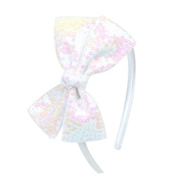 AMYDECOR White Sequin Bow Headband for Girls - Boutique Style Hair Accessory with Bow Ribbon - 1 Piece