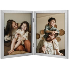 decorUhome Double 8x10 Picture Frame Vertical, Engineered Wood Bifold Photo Frame with Plexiglass for Tabletop Display, 8x10, Silver