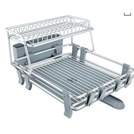VENETIO Deluxe Aluminum Dish Drying Rack 2 Tiers with Removable Dish Drain