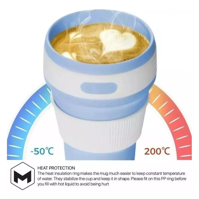 CL Taza Café Vaso Plegable De Silicon Con Tapa Y