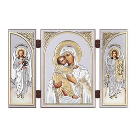 NKlaus - Mother of God of Vladimir - Icon Triptych Christian - Travel Altar Wood 16846