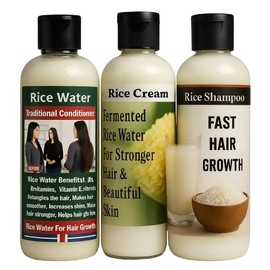 Rice Hair Care Set! (Rice Shampoo + Rice Water + Rice Cream) — Perfect for Hair Loss Treatment + Anti-Aging — this is SUPER powerful right now in beauty trends!