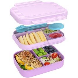 CAPERCI Brotdose Kinder mit Fächern - 1400ml Lunchbox Kinder Bento Box mit Unterteilung Auslaufsicher Brotbox für Mädchen & Jungen Schule, Kindergarten, Ausflüge（Lila）