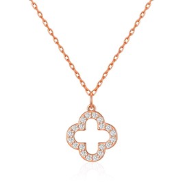 Philip Jones Rose Gold Plated Clover Necklace Created with Zircondia® Crystals