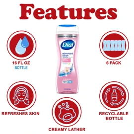 Dial Body Wash, 6 Pack, Apple Blossom Scent, Hydrating and Moisturizing Deep Cleaning Women's Body Wash with Vitamin E for Dry Skin, 16 oz. Each