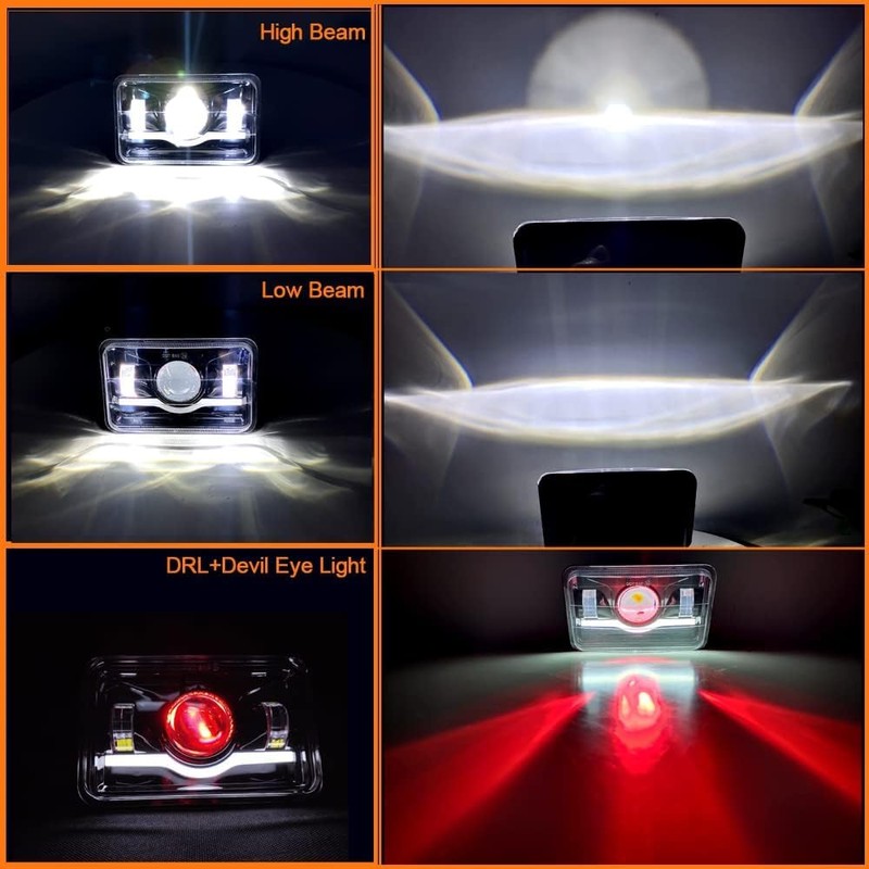 zoomto 2PCS 4x6 LED Headlights with Red Evil Eye Rectangular