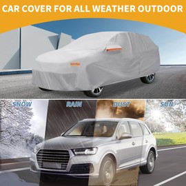Partuto Universal Car Cover Waterproof All Weather Aluminum Film, Full Exterior Cover, Fits for SUV Length 182"-190", with Left Side Zipper, Silver Tone
