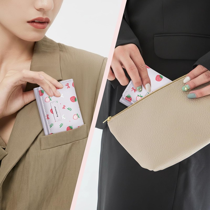 YAMEIZE Small Strawberry Wallet for Women Girls Cute Print Bow