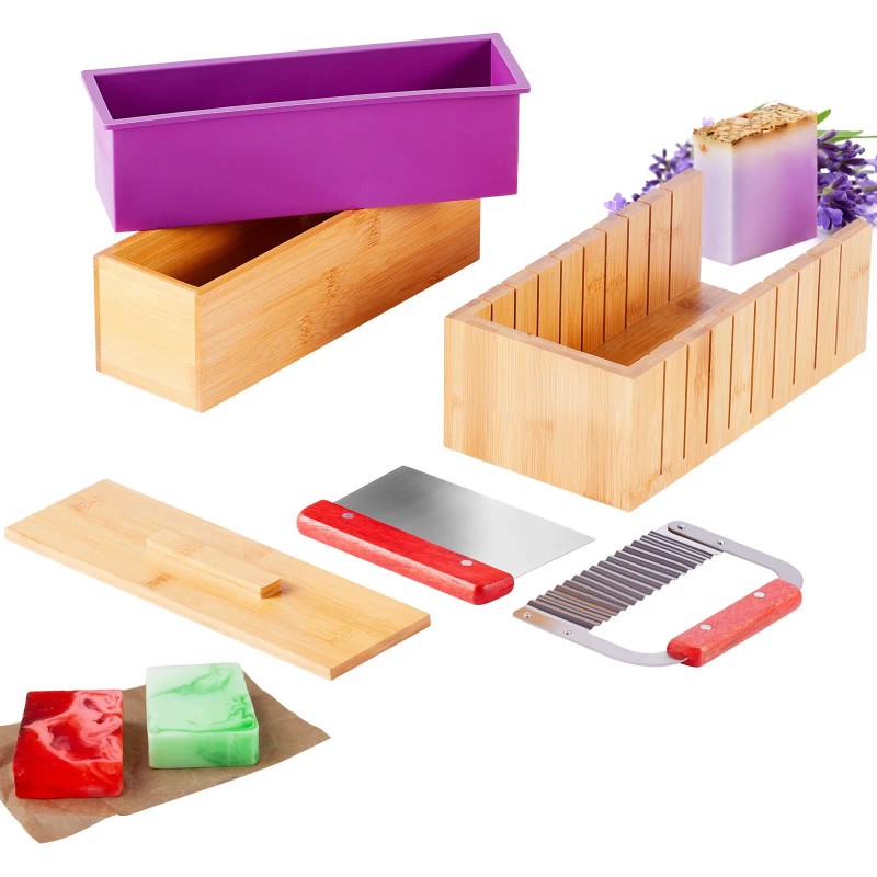 100 Bags Soap Making Kit with Bamboo Cutting Box Stainless