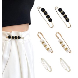 GUANGUAN Waist Buckle Pin (Set of 6) Jeans Waist Adjustment Waist Clip Adjuster Pearl Brooch Pin Seamless, Removable, Adjustable
