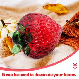 Beavorty Blown Glass Strawberry Crystal Strawberry Ornament 2pcs Strawberry Collectible Figurine Paperweight Glass Fruit Table Centerpiece Decoration Glass Fruit Decor