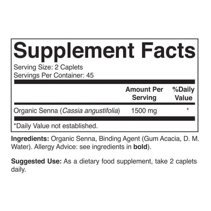 Brieofood Organic Senna 1500mg, 45 Servings, Vegetarian, Gluten Free, 90