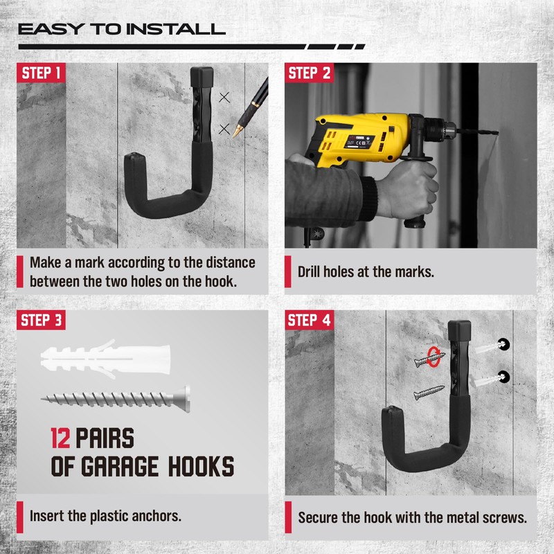 SEDY Heavy Duty Garage Storage Hooks: 4-Piece 6" & 3"