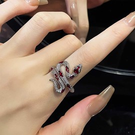 Allereya Gothic Adjustable Snake Ring Green Enamel Snake Rings Silver Snake Ring Snake Open Ring Snake Finger Ring Jewellery for Women, Zinc