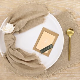 Socomi Set of 12 Linen Napkins Caramel Easter Spring Cloth Napkins Washable Fringe 17"x17" for Wedding Party Bridal Baby Shower Birthday Table Decorations