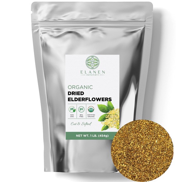 Organic Dried Elderflowers 1 lb. (16 oz.), USDA Certified Organic Dried Elder Flowers, Organic Elderflower Tea, Elder Herb Tea, Elderberry Flower Tea, Flor De Sauco, Cut & Sifted