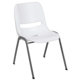 Flash Furniture White Ergonomic Shell Chair with Right Handed Flip-Up Tablet Arm