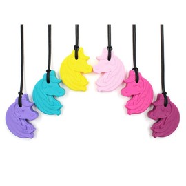 ARK® Chew Necklace in Various Thicknesses and Shapes with Adjustable Tear Cord and ATC Care Instructions - Sensory Necklace, Biting Block, Chewing, Teething Autism (Unicorn, Extra Firm Pink)