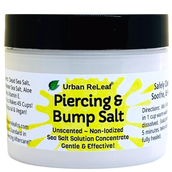 Urban ReLeaf Piercing & Bump Salt ! Unscented, Non-Iodized Sea Salt Solution Concentrate. Makes 45 Cups! Gentle Effective Clean Soothe Heal. It works! Wound Wash, Fresh Saline! Keloid Care