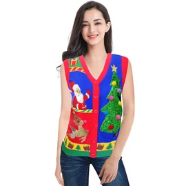 v28 Women Ugly Christmas Sweater Vest Vintage Funny Merry Vest Knit Sweaters Tops (Lovely,m)