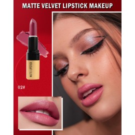 Matte Lipstick, Nude Pink Velvet Smooth Lip Tint Stain,Long Lasting Waterproof 24 Hours Lip Gloss Lipcolor, labiales mate 24 horas originales,Non-Stick Not Fade Lipgloss,Lip Makeup Gift for Woman-02