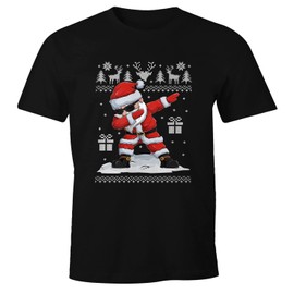 MoonWorks® Mens T-Shirt Christmas Dabbing Santa Santa Dab Fun Shirt Funny, Dab Santa Black