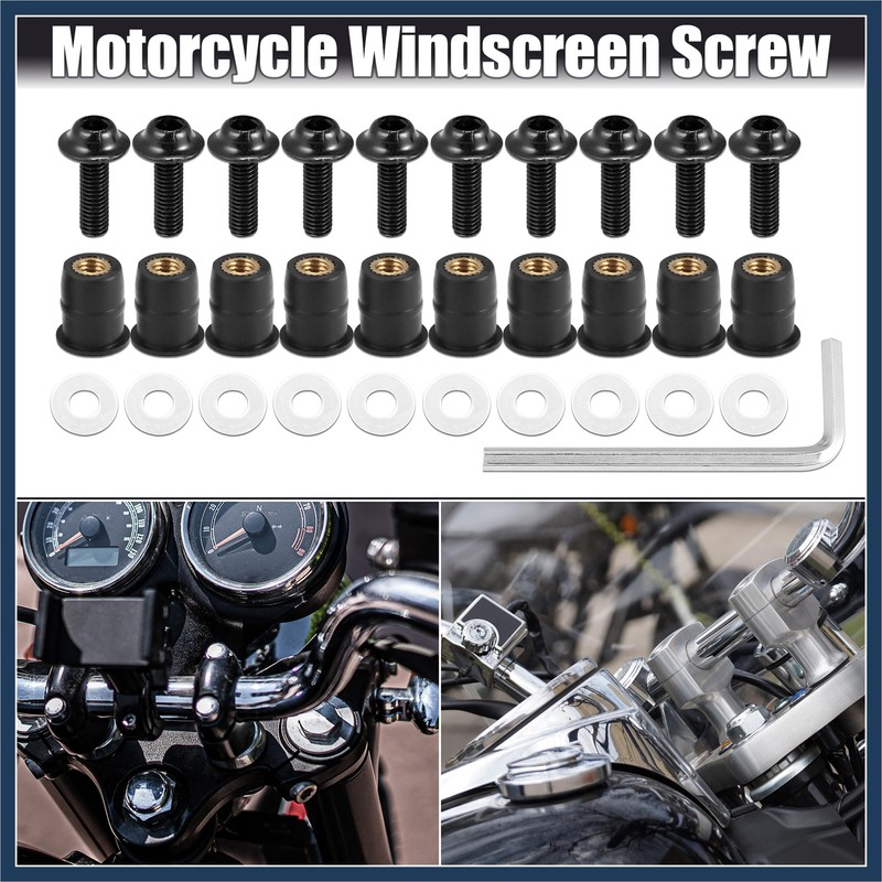 INFINAUTO 10pcs M5 Motorcycle Windscreen Screw Fairing Windscreen Bolt Black