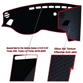 KEEGTBOX Dash Mat Cover Interior Dashboard Protection pad Compatible with Kia Optima Sedan LX EX S SX Turbo SXL Turbo LX Turbo 2016-2020 Sunshade Glare UV Rays Protector (Red Trim)