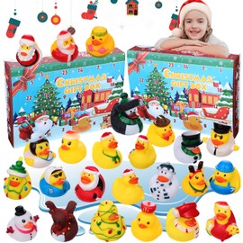 Advent Calendar 2024 Christmas Duck Rubber Children 24 Days Rubber Ducks Squeaky Ducks Water Toy Boys Girls Countdown Gift Toy Bath Toy Decoration (Yellow)