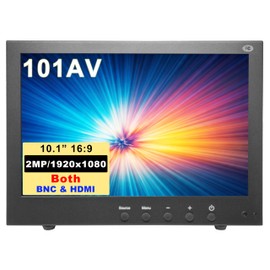 101AV Professional Security Monitor, 10.1” LED Display, HDMI, 2 Analog HD BNC in/Out, 2MP/1920x1080P/Full HD & CVBS, Sturdy Metal Housing & Versatile Mounting Bracket, Perfect for RV/Camper/Marine