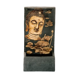 XBrand 29.5" H Bronze and Natural Polystone Indoor Outdoor Buddha Face Water Wall Fountain w/Pump and Splash Guard, Relaxing Zen Décor for Home Patio Garden Backyard