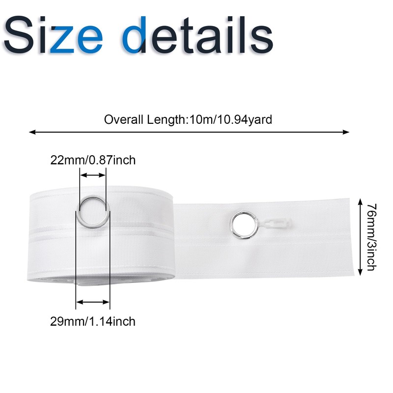 INCREWAY 10m Curtain Tape Eyelet Tape with Small Hole Diameter